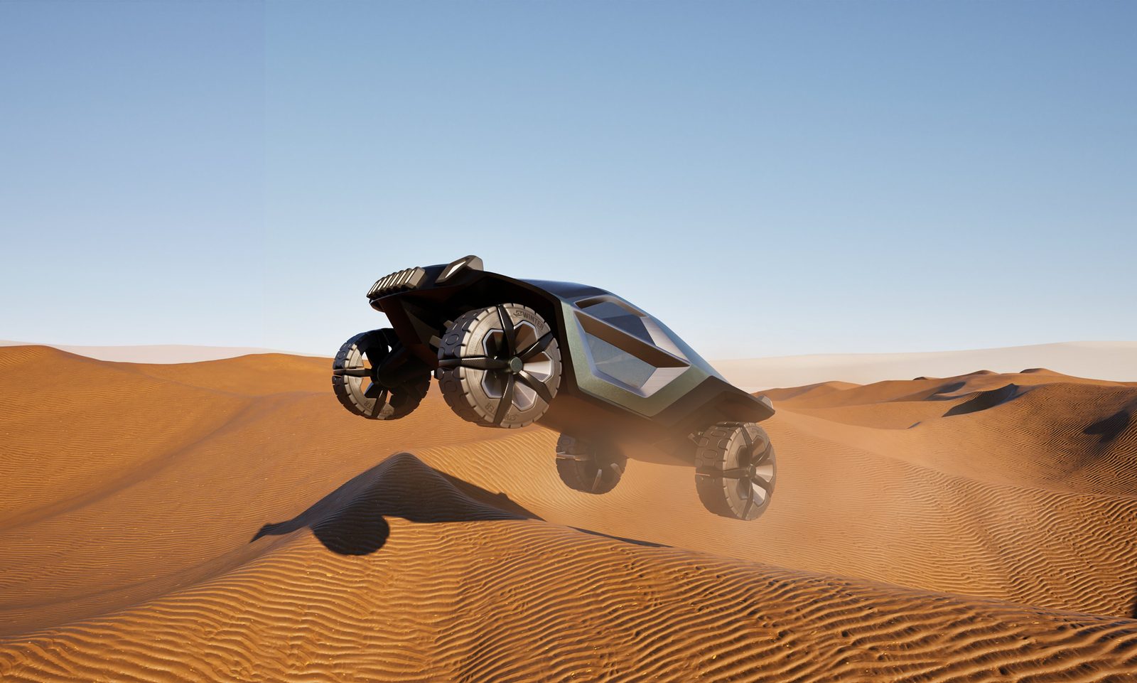 The 2050 rally concept, airborne over a dune