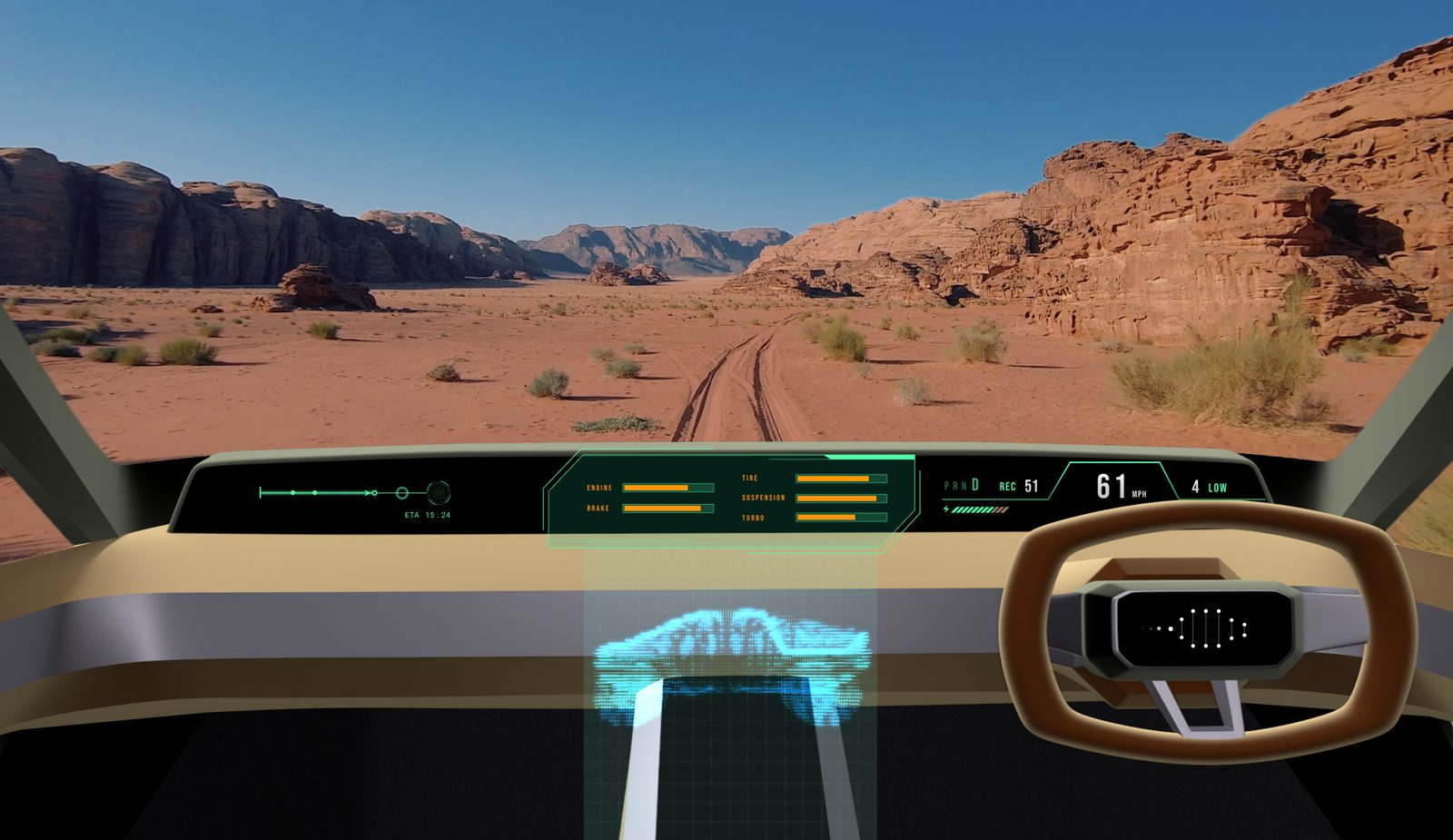 A holographic scan of the ground beneath the car