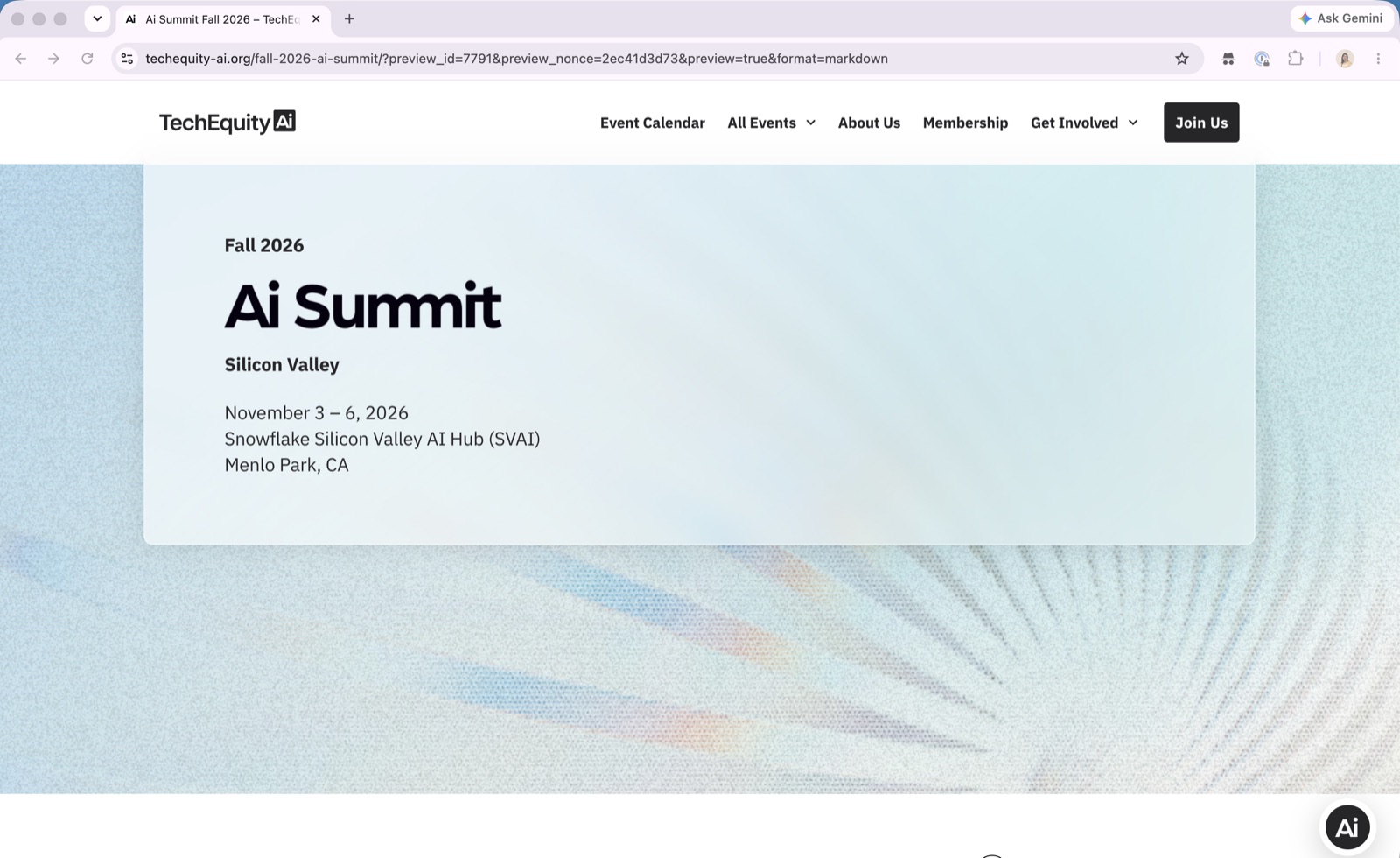 The redesigned event page hero